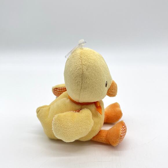 NWT Prestige Baby Small Yellow Plush Duck Orange Bow Gingham Checked Wings Feet - Picture 6 of 8